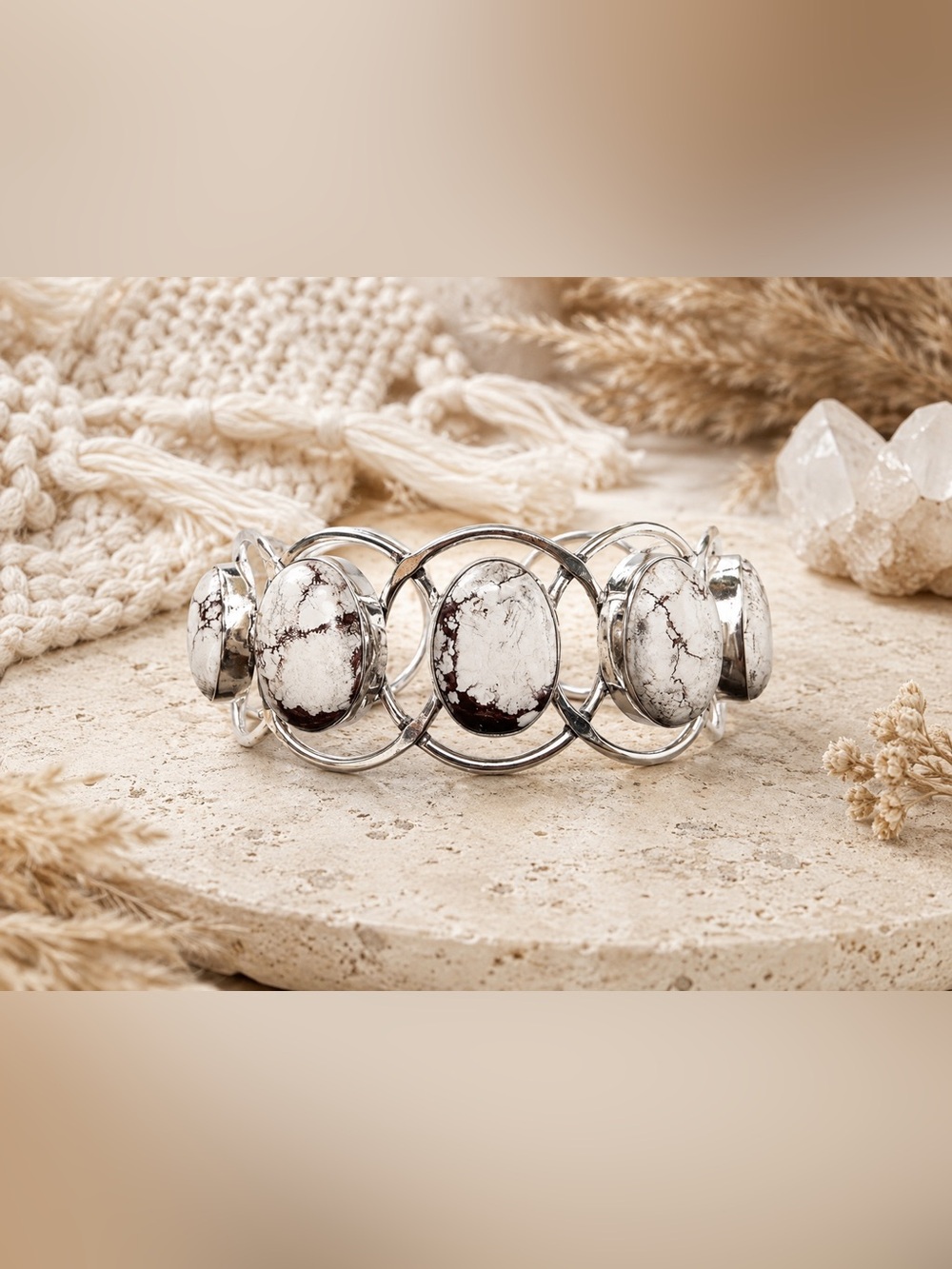 925 Silver Plated Premium Wild Horse Jasper Bangle